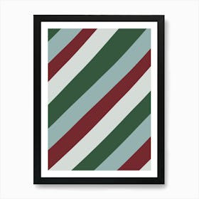 Festive Christmas Stripes Red Green Art Print