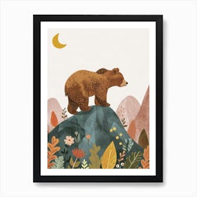 Brown Bear Walking On A Mountrain Storybook Illustration 3 Art Print