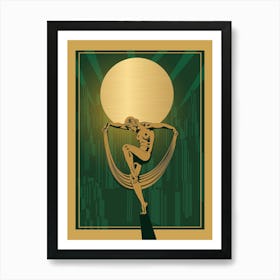 Art Deco Woman Print 3 Green & Gold Art Print