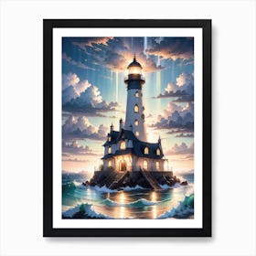 A Lighthouse In The Middle Of The Ocean 70 Art Print