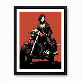 Biker Villain Asian Lady In Black On A Motorcycle Art Print