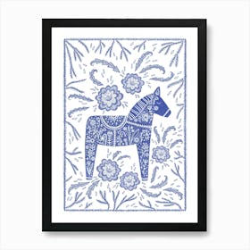 Swedish Dala Horse Blue Art Print