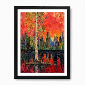 Birch Tree In The Sunset Art Print
