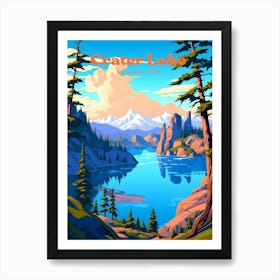 Crater Lake National Park Oregon Hiking Travel Illustration Art Print