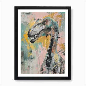 Pastel Pink & Teal Dinosaur Portrait Illustration Art Print