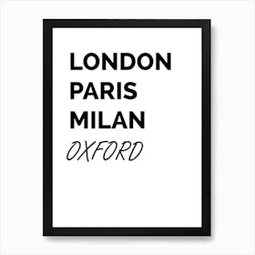 Oxford, Paris, Milan, Print, Location, Funny, Art, Art Print