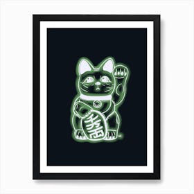 Jade Green Neon Cat Art Print