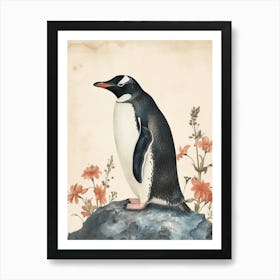 Adlie Penguin Carcass Island Vintage Botanical Painting 3 Art Print