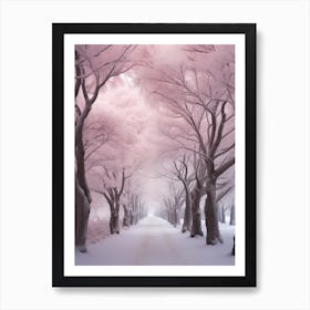 Snowy Sakura Trees Art Print