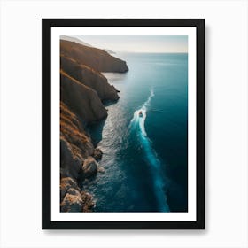 Aerial View Of A Boat In The Sea Art Print