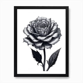 A Carnation In Black White Line Art Vertical Composition 8 Art Print