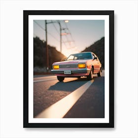 Pink Car On The Road 1 Art Print