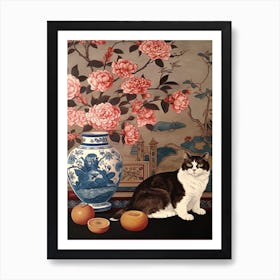 Camellia With A Cat 4 William Morris Style Art Print