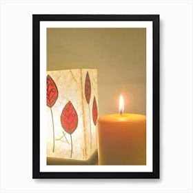 Candle  and Red Leaves Art Print