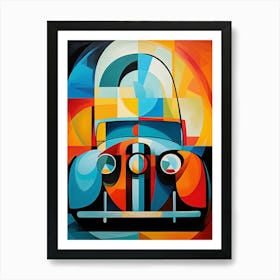 Vintage Old Truck XI, Avant Garde Abstract Vibrant Colorful Painting in Cubism Style Art Print