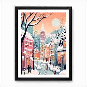 Vintage Winter Travel Illustration Quebec City Canada 1 Art Print