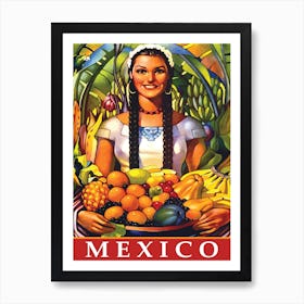 Mexico, Girl With Fruits Art Print