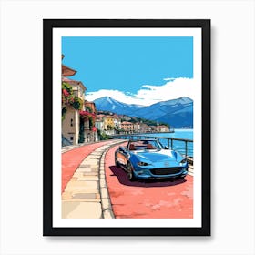 A Mazda Mx 5 Miata Car In The Lake Como Italy Illustration 4 Art Print