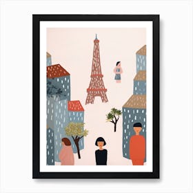 In Paris With The Eiffel Tower Scene, Tiny People And Illustration 2 Art Print