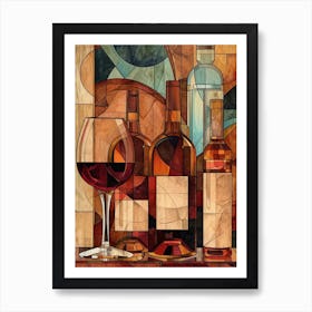 Art Deco Geometric Wine & Bottles Illustration Art Print