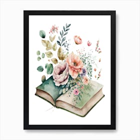 Pink Floral Book Water Colors Art Print