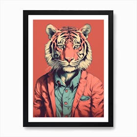 Tiger Illustrations Wearing A Red Jacket 4 Art Print