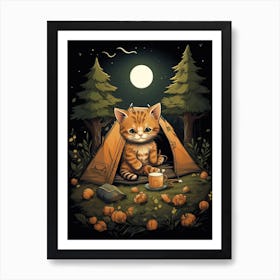 Kawaii Cat Drawings Camping 9 Art Print