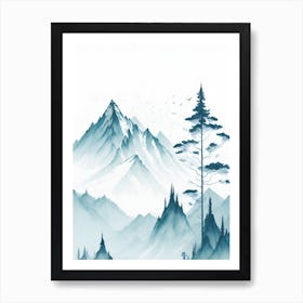 Mountain And Forest In Minimalist Watercolor Vertical Composition 35 Art Print