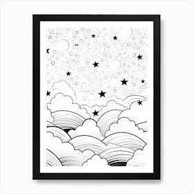 Line Art Inspired By Starry Night 4 Art Print