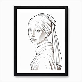 Line Art Inspired By The Girl With A Pearl Earring 4 Art Print