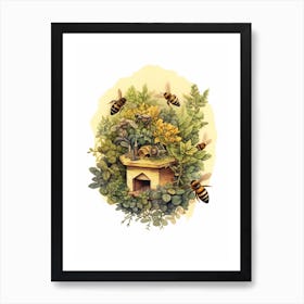 Hedgehogging Mining Bee Beehive Watercolour Illustration 2 Art Print