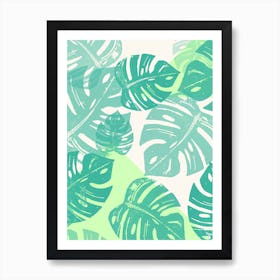 Linocut Monstera Green in Art Print