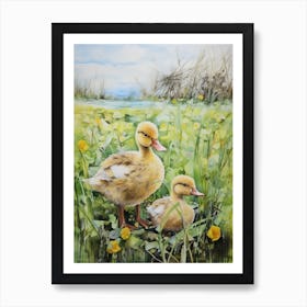 Duckling Mixed Media Paint Collage 4 Art Print