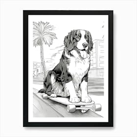 Bernese Mountain Dog Skateboarding Line Art 1 Art Print