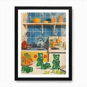 Green Gummy Bears In The Retro Kitchen Art Print