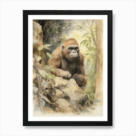 Storybook Animal Watercolour Gorilla 1 Art Print