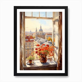 Window View Of Vilnius Lithuania In Autumn Fall, Watercolour 1 Art Print