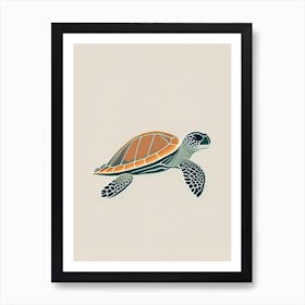 Loggerhead Sea Turtle (Caretta Caretta), Sea Turtle Retro Minimal 2 Art Print