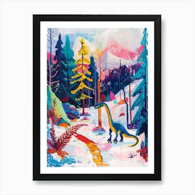 Colourful Dinosaur In A Snowy Landscape 2 Art Print