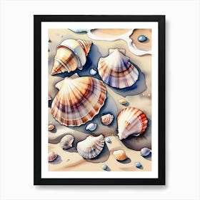 Seashells on the beach, watercolor painting 3 Art Print