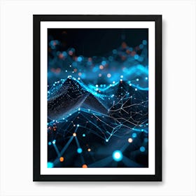 Abstract Net With Glowing Geometric Dots And Grid Waves Connecting Polygons In A Futuristic Infogra (7) Art Print