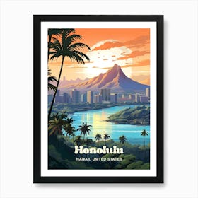 Honolulu Hawaii Waikiki Travel Art Art Print