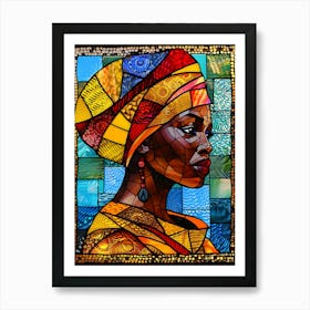 African Woman Stained Glass Art Print