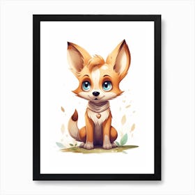 Watercolour Jungle Animal Baby Dingo 4 Art Print