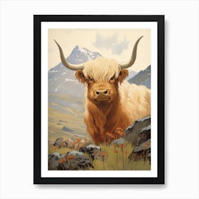 Close Up Of Blonde Animated Highland Cow Art Print
