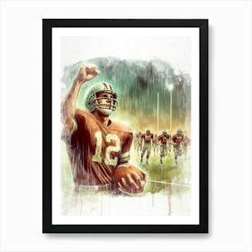 Football Player In The Rain Watercolor retro Art Print