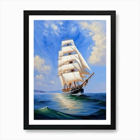 Sailing ship on the sea, oil painting 3 Art Print