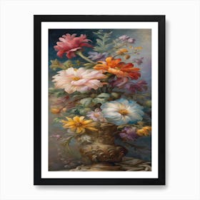 Ancient Flower Art In Oil Colors Art Print