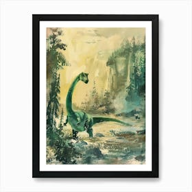 Dinosaur Storybook Pastel Watercolour Painting 1 Art Print