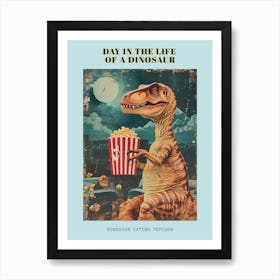 Dinosaur Eating Popcorn Retro Collage 1 Poster Art Print